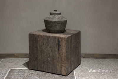 Rustieke oud houten bijzettafel | Kubus